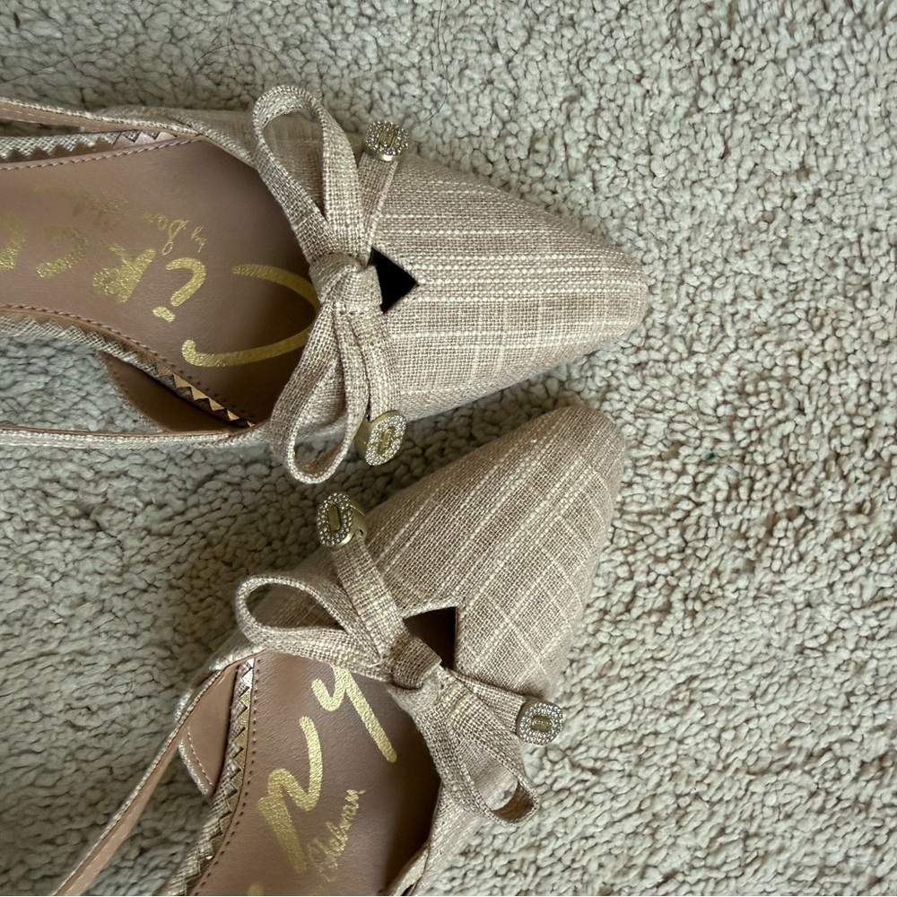 Circus by Sam Edelman Beige Bow Pointed Slingback Heels - Picture 8 of 9